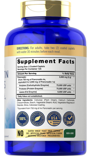 Suplemento Carlyle Pancreatin Digestive Enzymes 3000 Mg 250 - Imagem 2