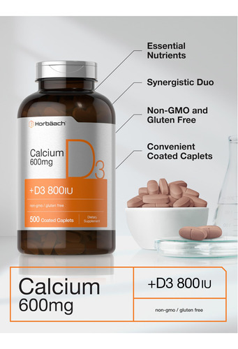 Suplemento De Cálcio Horbäach 600mg Com Vitamina D3 500 Cáps - Imagem 4