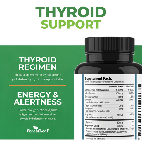 Suplemento Forestleaf Thyroid Support Com Iodo 60 Cápsulas - Imagem 3