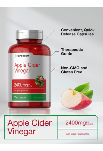 Cápsulas De Vinagre De Maçã 2400 Mg 200 Comprimidos Sem Ogm - Imagem 5