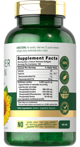 Suplemento Carlyle De Lecitina De Girassol 2400 Mg 200 Cápsu - Imagem 2