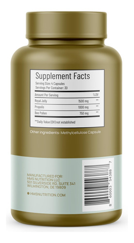 Suplemento De Pólen De Abelha Hms Nutrition Com Própolis E G - Imagem 3