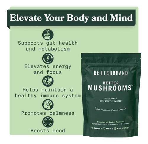 Suplemento Betterbrand Bettermushroom Mushroom Gummies 120c - Imagem 6