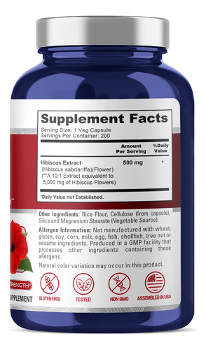 Suplemento Nusapure Hibiscus Flower 5000 Mg 200 Cápsulas - Imagem 2