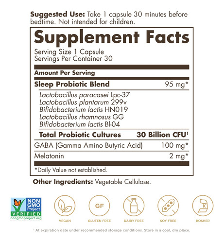 Suplemento Probiótico Solgar Advanced Sleep Support 30 Cápsu - Imagem 2