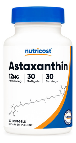 Suplemento Nutricost Astaxantina 12 Mg 30 Cápsulas Gelatinos