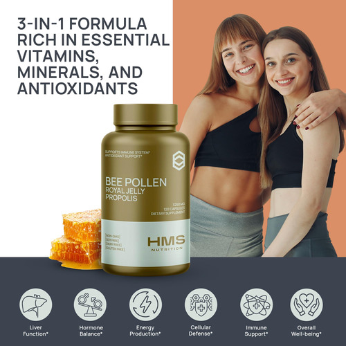 Suplemento De Pólen De Abelha Hms Nutrition Com Própolis E G - Imagem 5