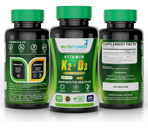 Suplemento Nutritunes Vitamina K2+ D3 5000iu (120 Cápsulas) - Imagem 7