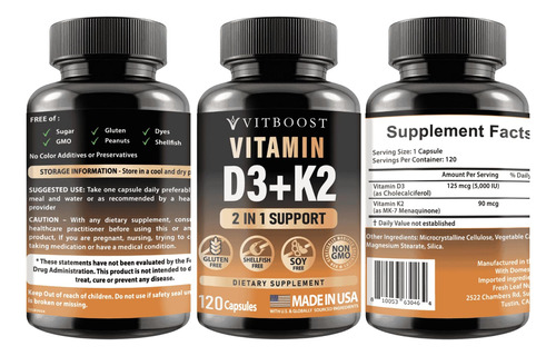 Suplemento Vitboost Vitboost Complexo De Vitamina D3 K2 5000 - Imagem 2