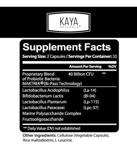 Suplemento Probiótico Kaya Naturals 40 Bilhões De Cápsulas C - Imagem 2