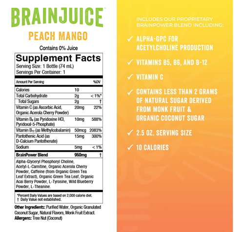 Suplemento Brainjuice Brain Booster Shot Peach Mango 75 Mlx1 - Imagem 4