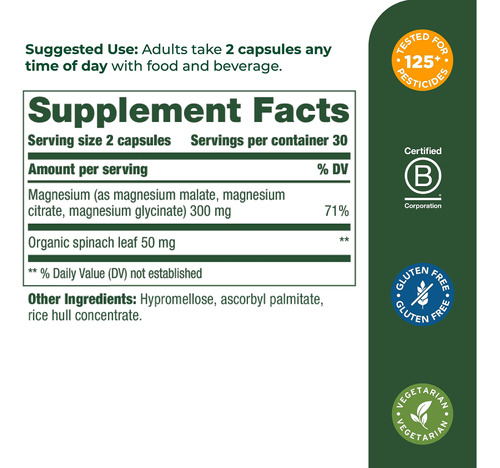 Suplemento Megafood Magnesium 300 60 Cápsulas (30 Porções) - Imagem 3