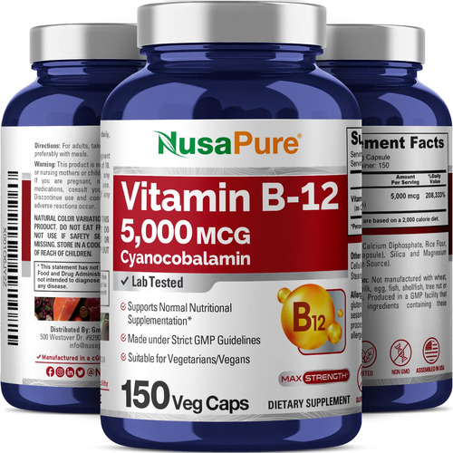 Suplemento De Vitamina B12 Nusapure 5000mcg 150 Cápsulas Veg - Imagem 4