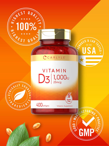 Suplemento De Vitamina D3 Carlyle 1000 Ui 400 Cápsulas De Ge - Imagem 5