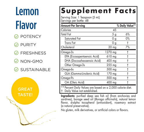 Suplemento Nordic Naturals Proefa 3-6-9 Sabor Limão 240ml - Imagem 2