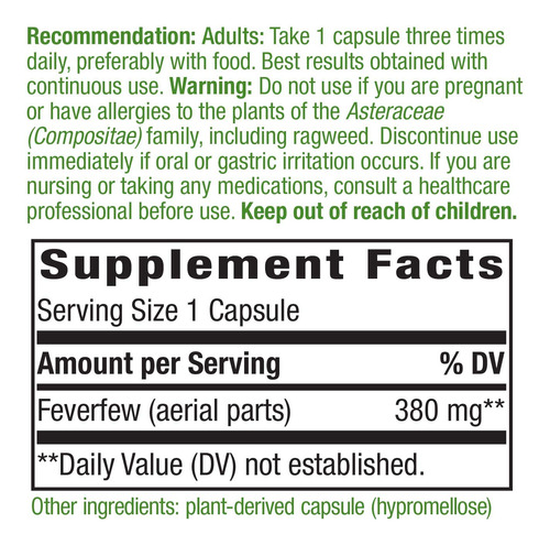 Suplemento Nature's Way Feverfew Herb 380 Mg 180 Cápsulas Ve - Imagem 3
