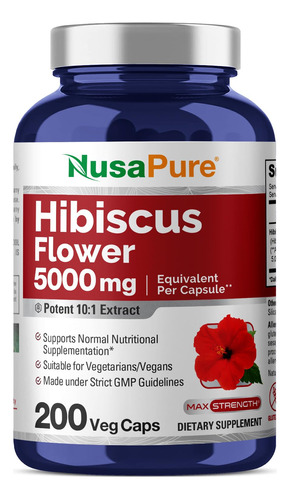 Suplemento Nusapure Hibiscus Flower 5000 Mg 200 Cápsulas