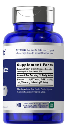 Suplemento Carlyle L Metilfolato 1000mcg 200 Cápsulas - Imagem 2