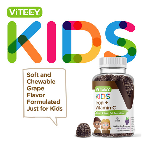 Gomas De Ferro Viteey Para Crianças Com Vitamina C 120 Gomas - Imagem 2