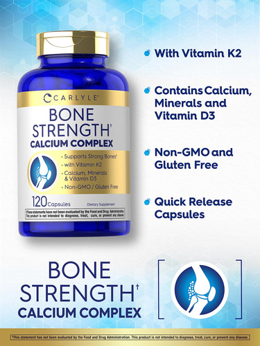 Suplemento Carlyle Bone Strength 120 Cápsulas Calcium Comple - Imagem 3