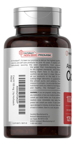Suplemento Horbäach Coq10 100mg Softgels 120 Unidades - Imagem 3