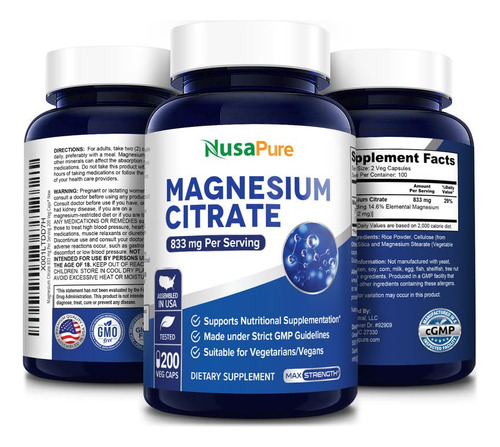 Suplemento Nusapure Citrato De Magnésio 833mg 200 Cápsulas - Imagem 4