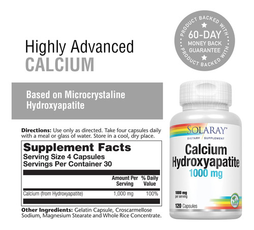 Suplemento De Cálcio Solaray Hidroxiapatita De Cálcio 1000mg - Imagem 3