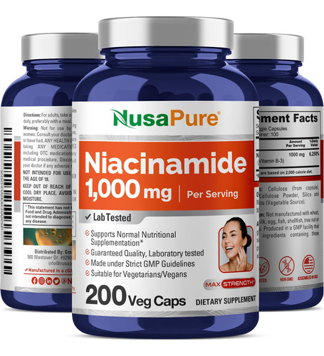 Suplemento Nusapure Niacinamida 1000 Mg 200 Cápsulas Vegetai - Imagem 4