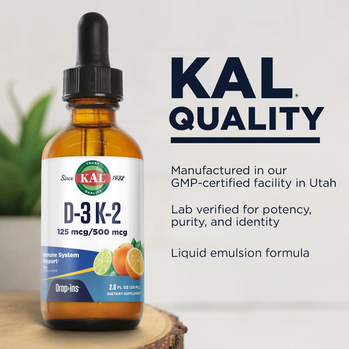 Suplemento Kal D3 K2 Dropins 125mcg/500mcg Líquido 60 Serv - Imagem 4