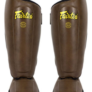 Caneleiras Fairtex Sp8 Muay Thai Syntek Em Couro Marrom