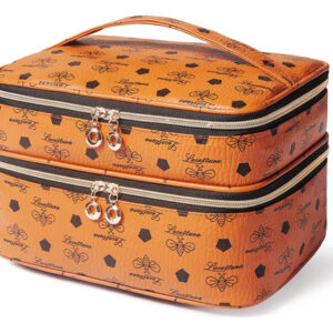 Bolsa De Maquiagem Lacattura Double Layer Leather Travel Bro