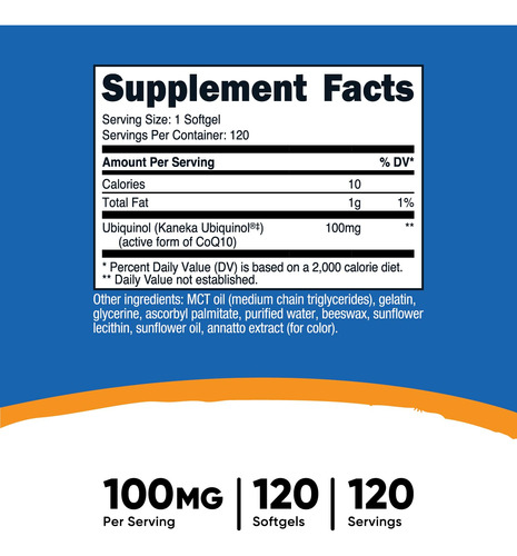 Suplemento Nutricost Ubiquinol 100mg 120 Cápsulas Gelatinosa - Imagem 3
