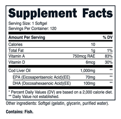 Óleo De Fígado De Bacalhau Nutricost 1000 Mg, 120 Cápsulas G - Imagem 6