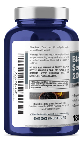 Suplemento De Óleo De Semente Preta Nusapure 2000 Mg 180 Cáp - Imagem 3