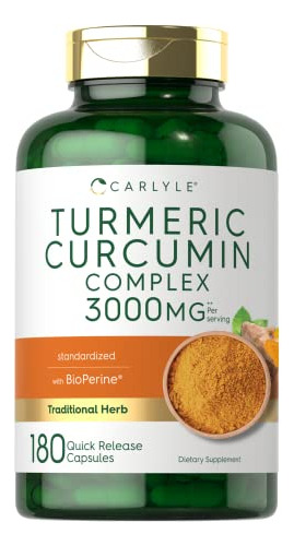 Suplemento Carlyle Curmeric Curcumin 3000 Mg 180 Cápsulas