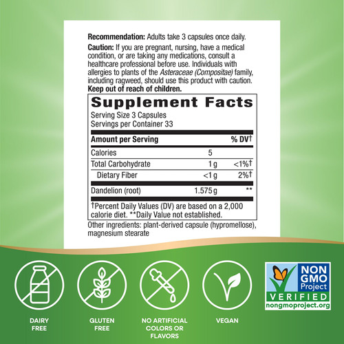 Suplemento Nature"s Way Dandelion Root 100 Cápsulas - Imagem 5