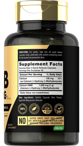 Suplemento Carlyle Hmb 1000mg 120 Cápsulas De Glúten Não Tra - Imagem 2