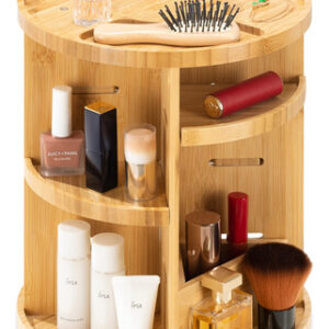 Organizador De Maquiagem Navaris Rotating Bamboo Light Brown