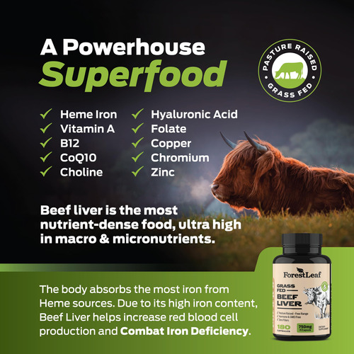 Suplemento De Fígado Bovino Forestleaf 3000 Mg 180 Cápsulas - Imagem 2