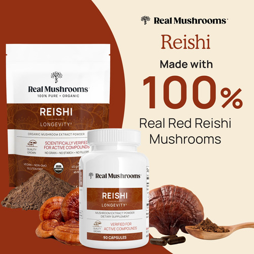 Suplemento Real Mushrooms Reishi Em Cápsulas 90 Cápsulas - Imagem 2