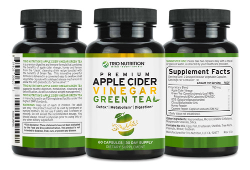 Suplemento Trio Nutrition Vinagre De Maçã E Chá Verde - Imagem 3