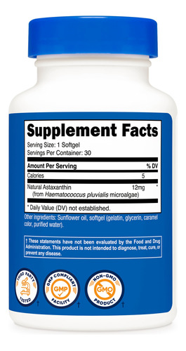 Suplemento Nutricost Astaxantina 12 Mg 30 Cápsulas Gelatinos - Imagem 6