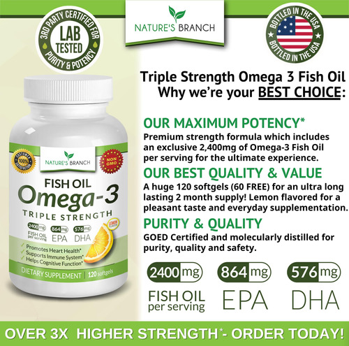 Suplemento De Óleo De Peixe Ômega 3 Nature"s Branch 2400 Mg - Imagem 2