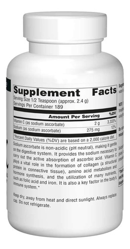 Suplemento De Vitamina C Source Naturals Ascorbato De Sódio - Imagem 3