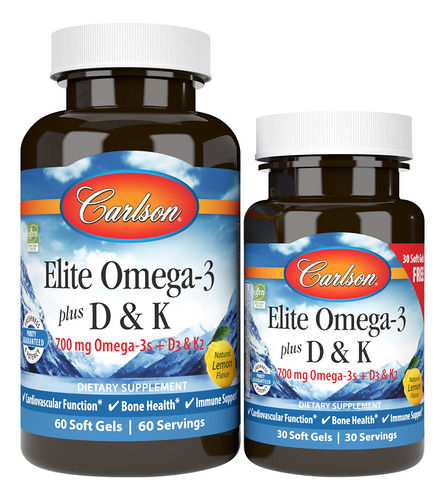 Suplemento Carlson Elite Omega-3 Plus D & K 60+30 Softgel
