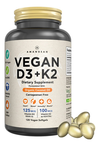 Suplemento De Vitamina D3 K2 Amandean 5000 Ui 120 Cápsulas G