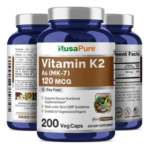 Suplemento Nusapure Vitamina K2 Mk7 120mcg 200 Cápsulas Vege - Imagem 4