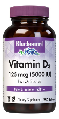 Suplemento Bluebonnet Nutrition Vitamina D3 5000 Ui 250 Soft