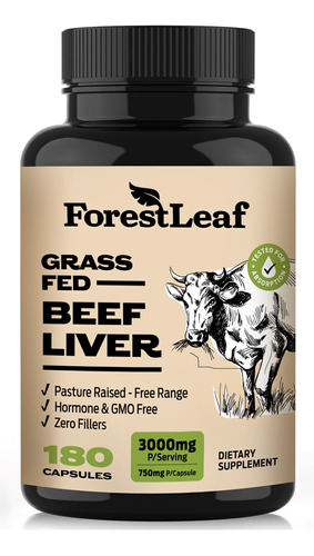 Suplemento De Fígado Bovino Forestleaf 3000 Mg 180 Cápsulas