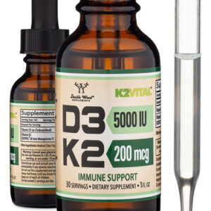 Suplemento Duplo De Madeira Vitamina D3 K2, 5.000 Ui, Gotas